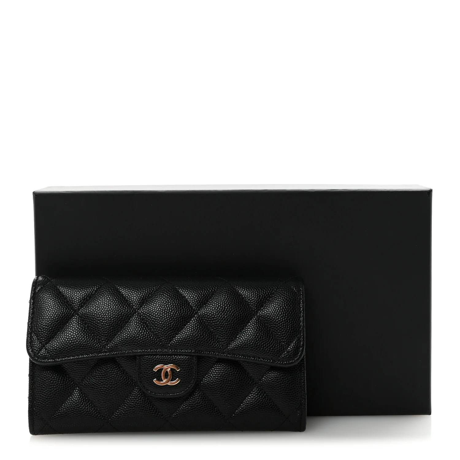 Caviar Quilted Medium Gusset Flap Wallet Black - Image 9