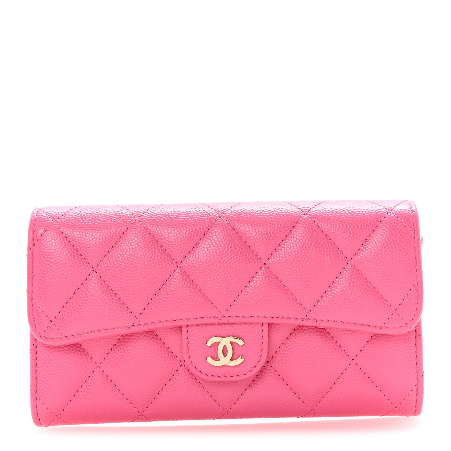 Caviar Quilted Medium Gusset Flap Wallet Pink