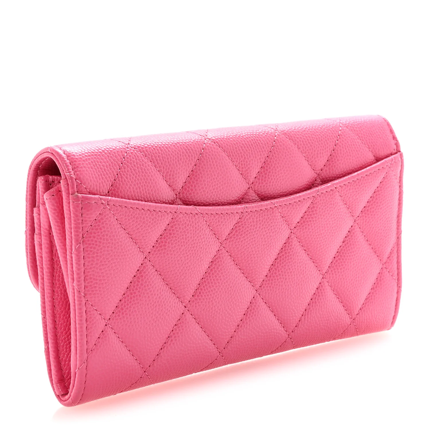 Caviar Quilted Medium Gusset Flap Wallet Pink - Image 3