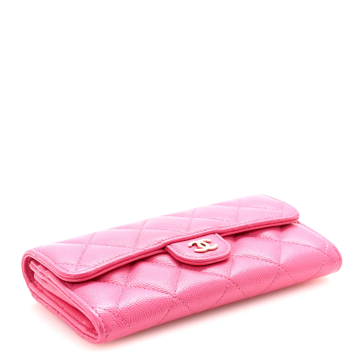 Caviar Quilted Medium Gusset Flap Wallet Pink - Image 4
