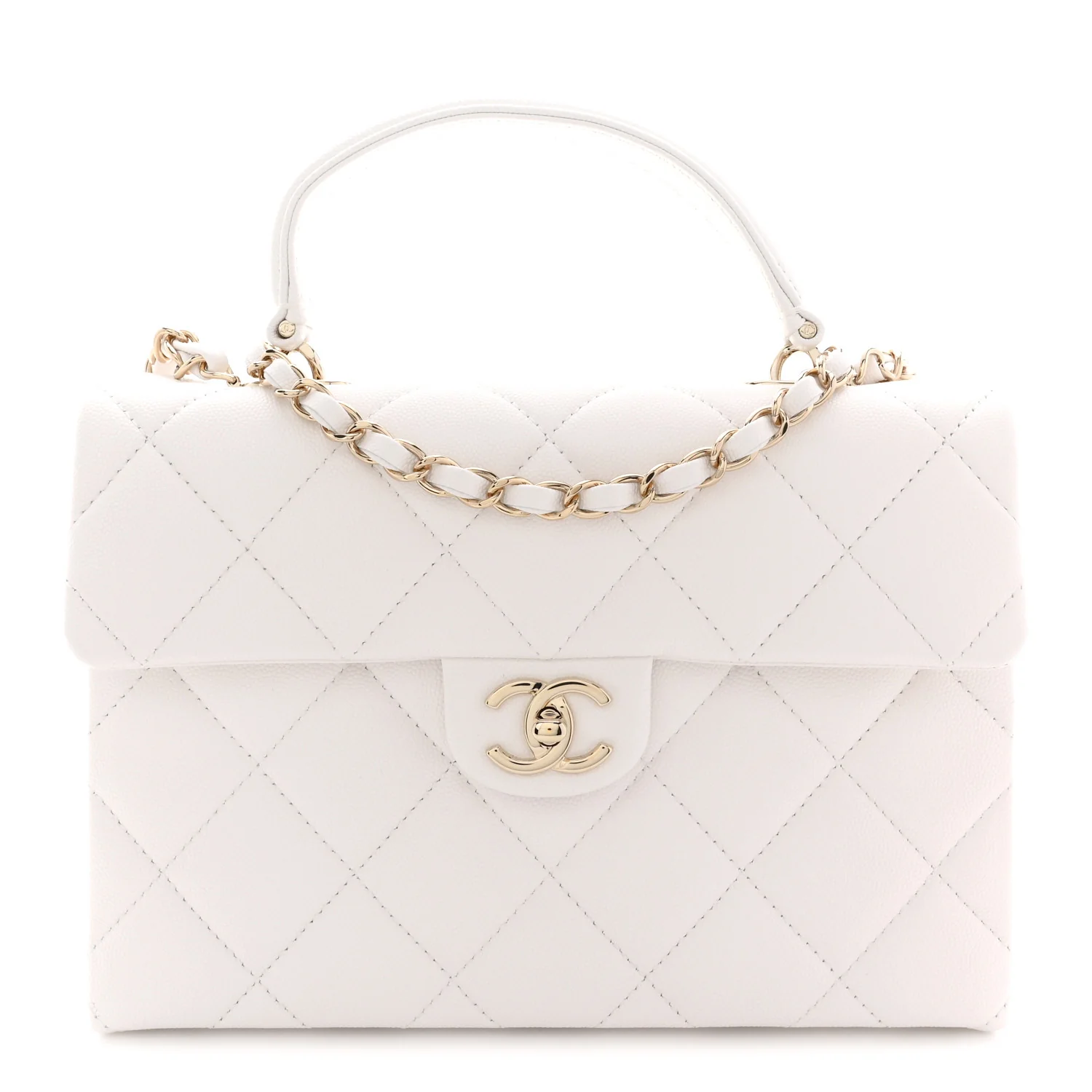 Caviar Quilted Medium Retro Twist Top Handle Flap White