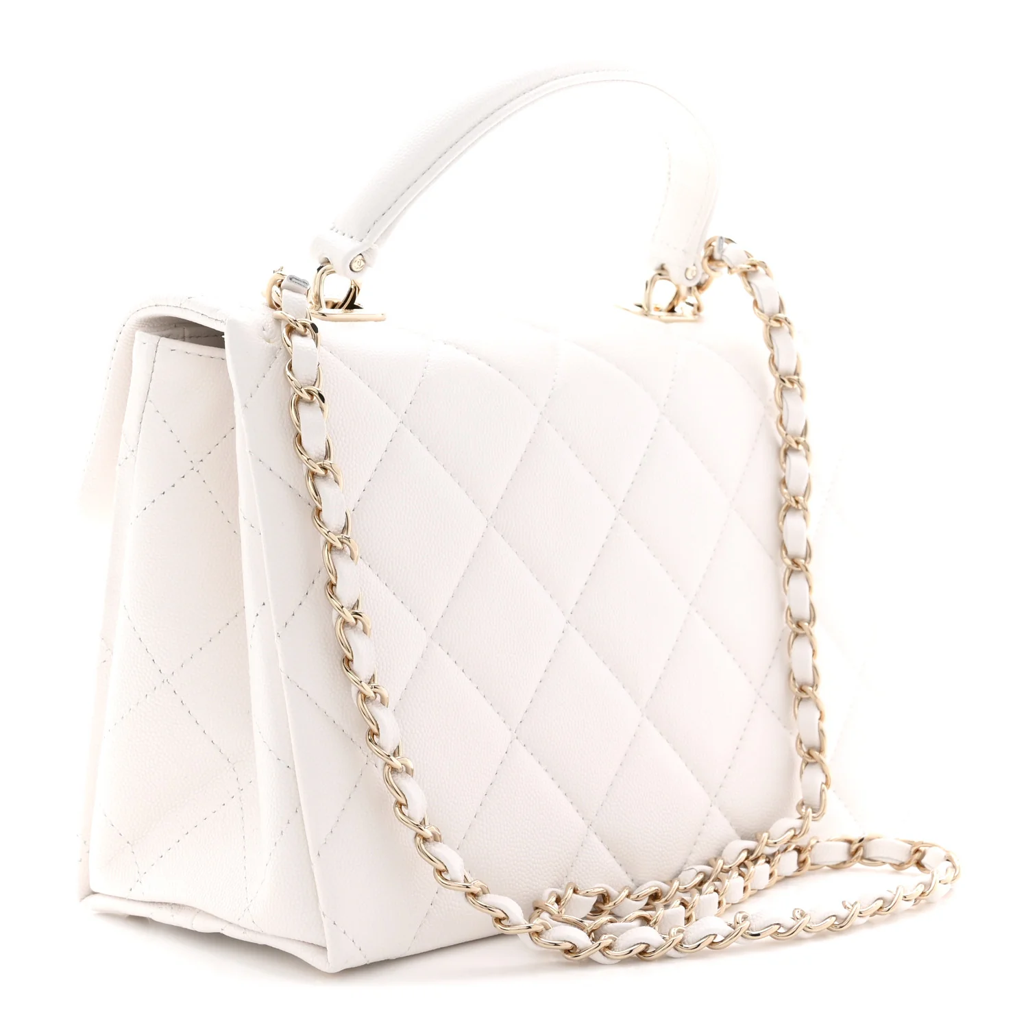 Caviar Quilted Medium Retro Twist Top Handle Flap White - Image 3