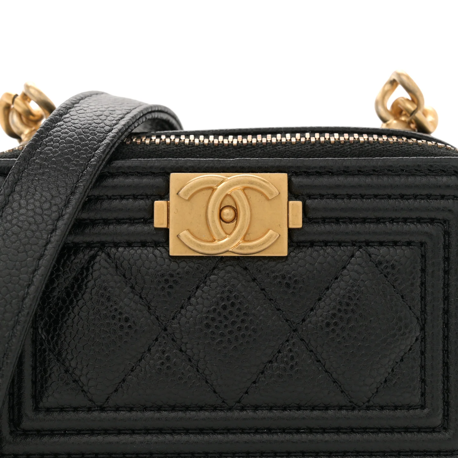 Caviar Quilted Mini Boy Clutch With Chain Black - Image 8