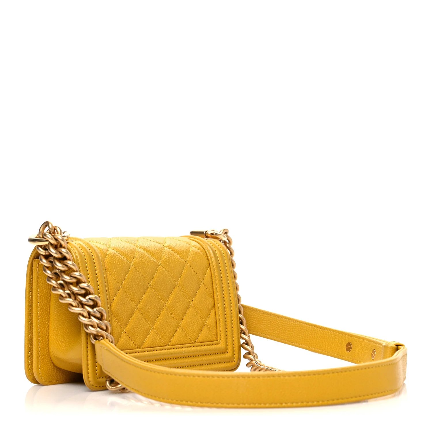 Caviar Quilted Mini Boy Flap Yellow - Image 3