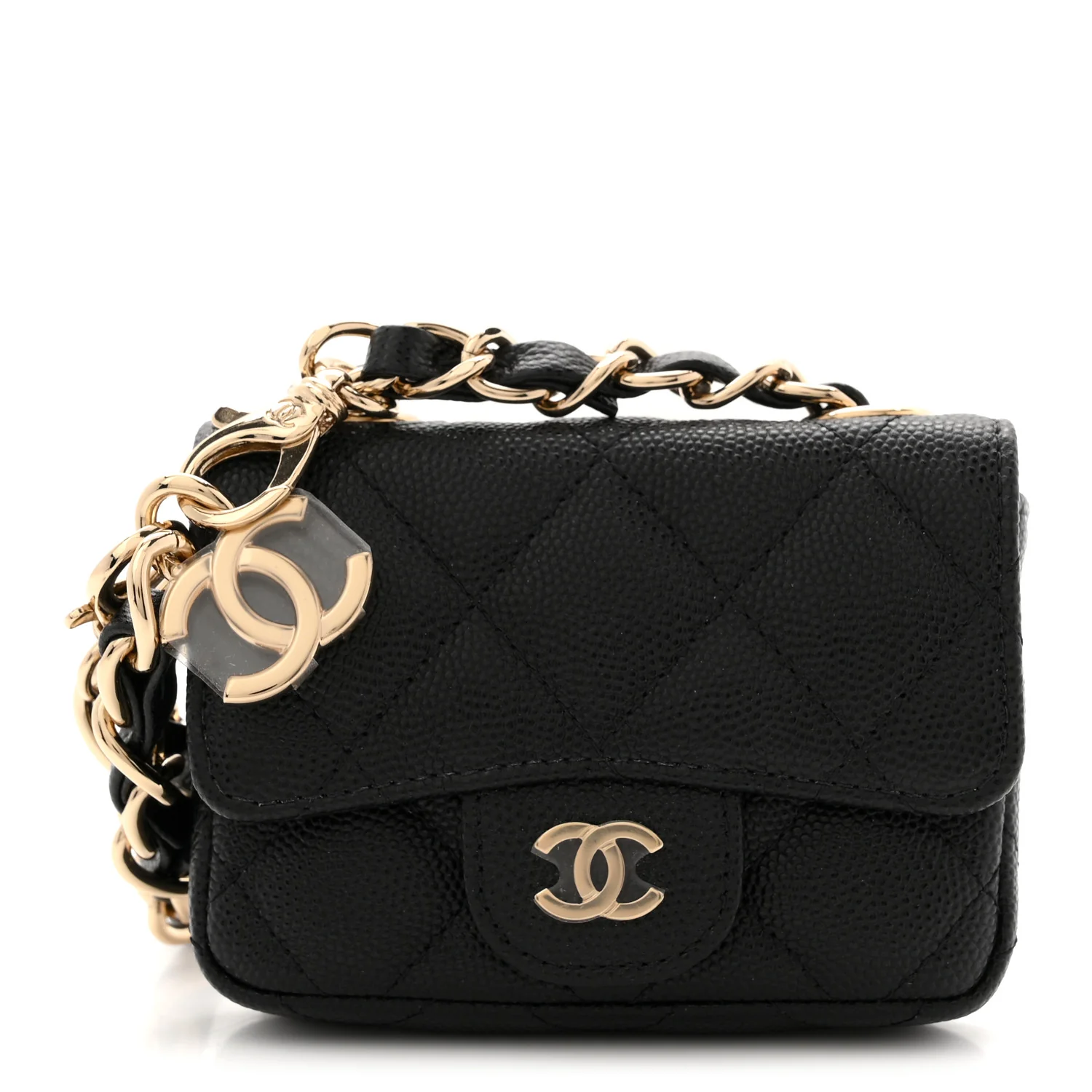 Caviar Quilted Mini Chain Belt Bag Black