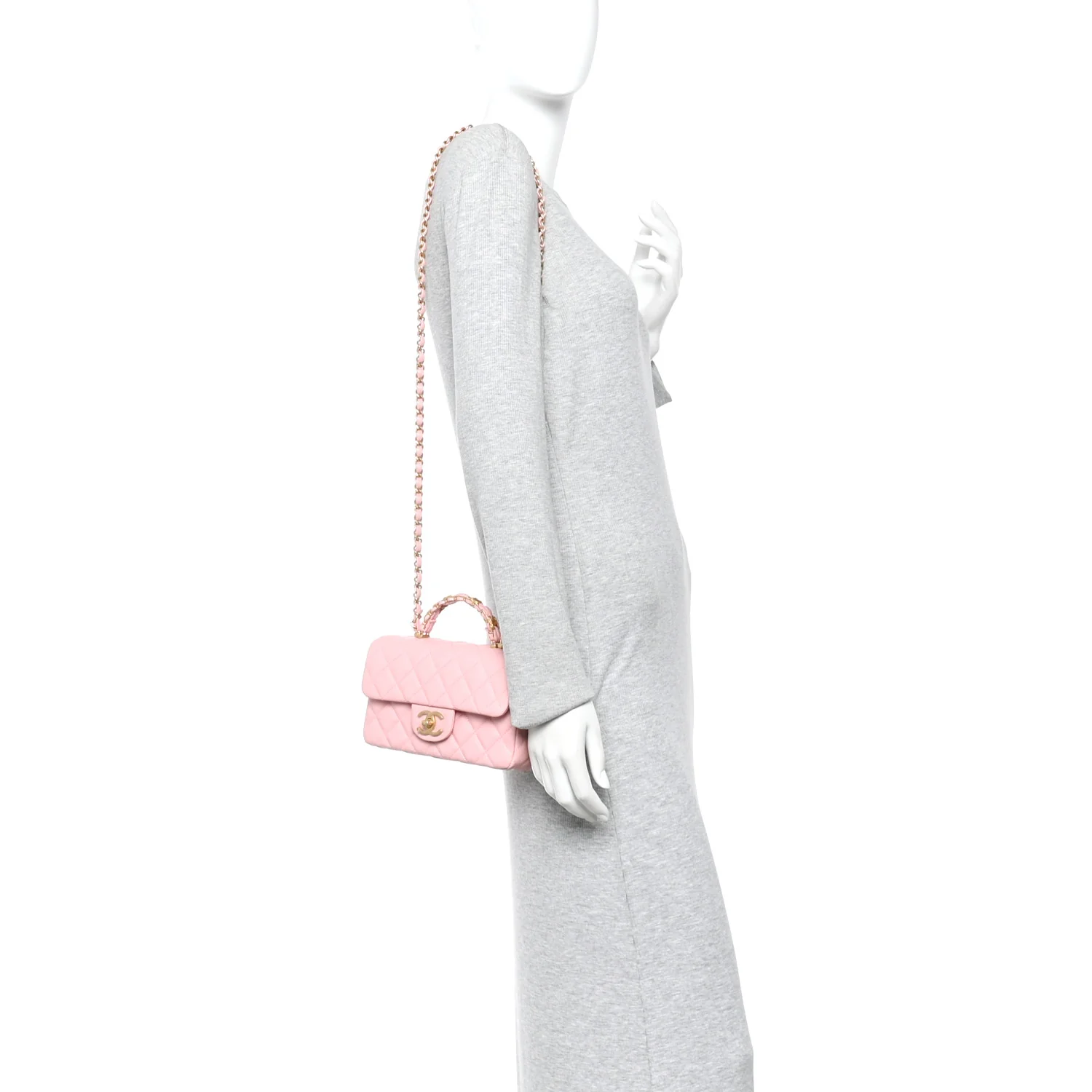 Caviar Quilted Mini Chain Top Handle Rectangular Flap Light Pink - Image 2