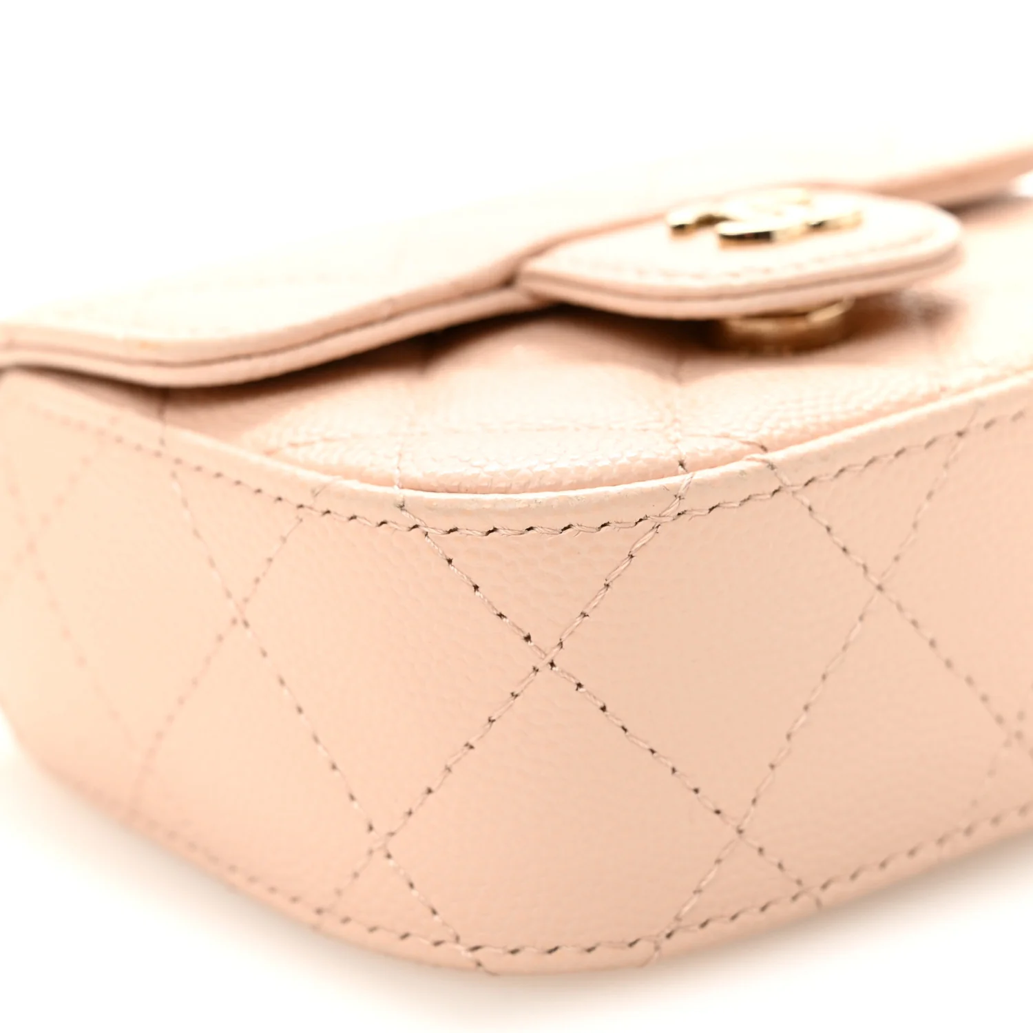 Caviar Quilted Mini Clutch With Chain Light Beige - Image 10