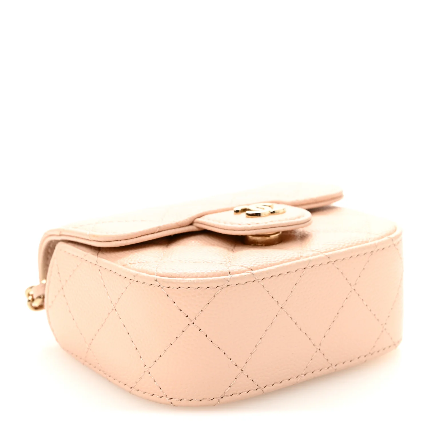 Caviar Quilted Mini Clutch With Chain Light Beige - Image 4