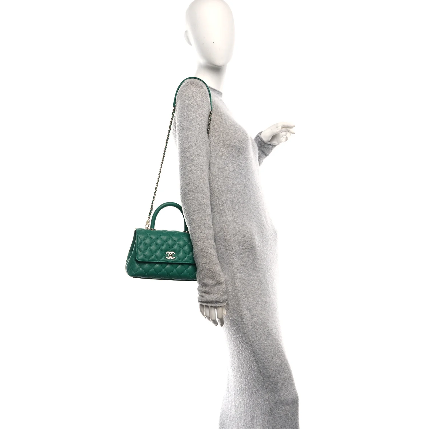 Caviar Quilted Mini Coco Handle Flap Green - Image 2
