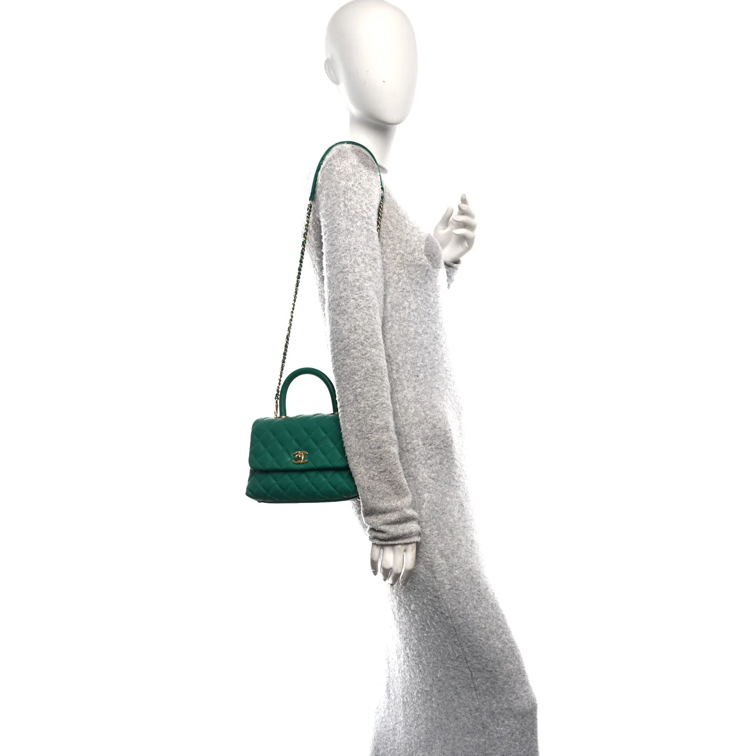 Caviar Quilted Mini Coco Handle Flap Green - Image 2