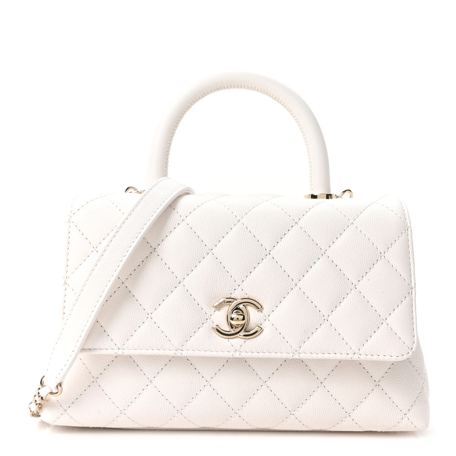 Caviar Quilted Mini Coco Handle Flap White