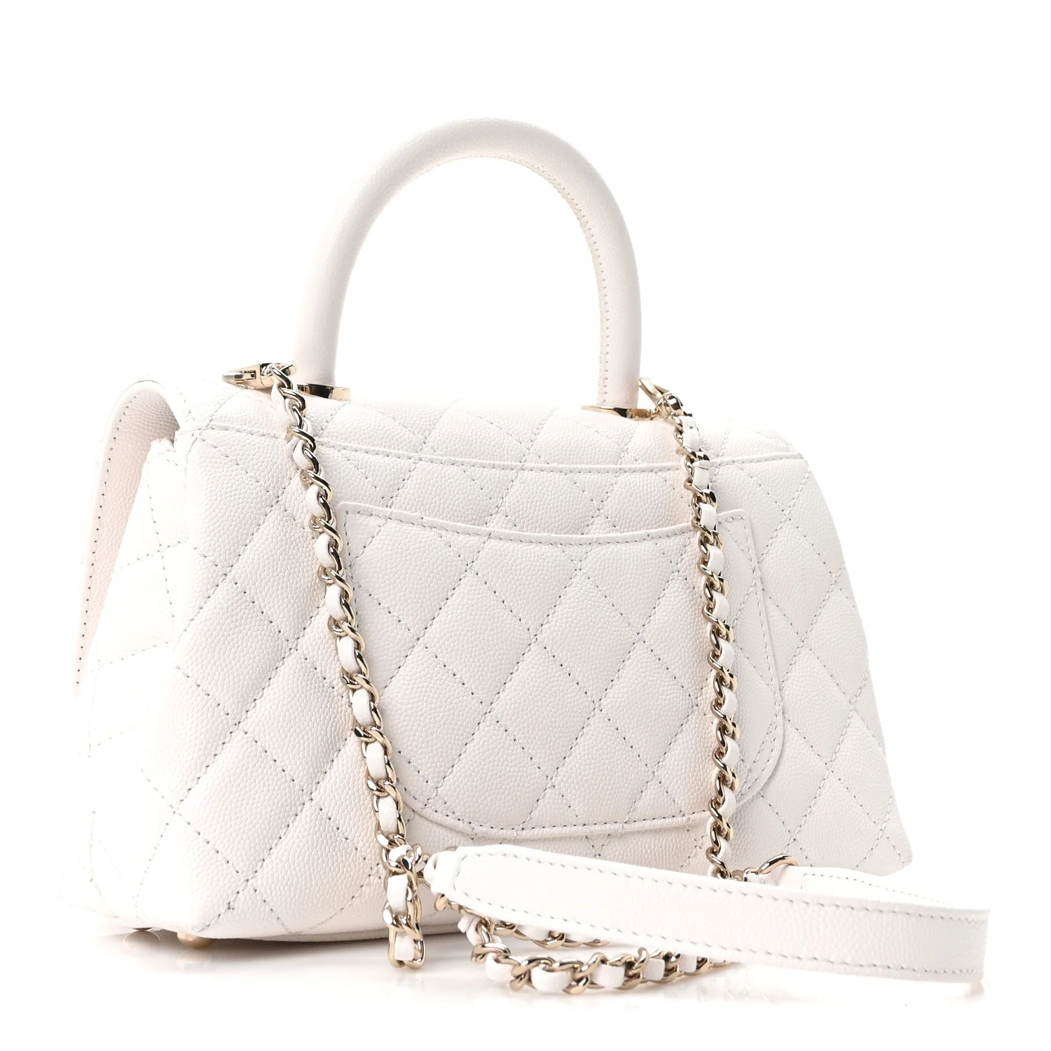Caviar Quilted Mini Coco Handle Flap White - Image 3