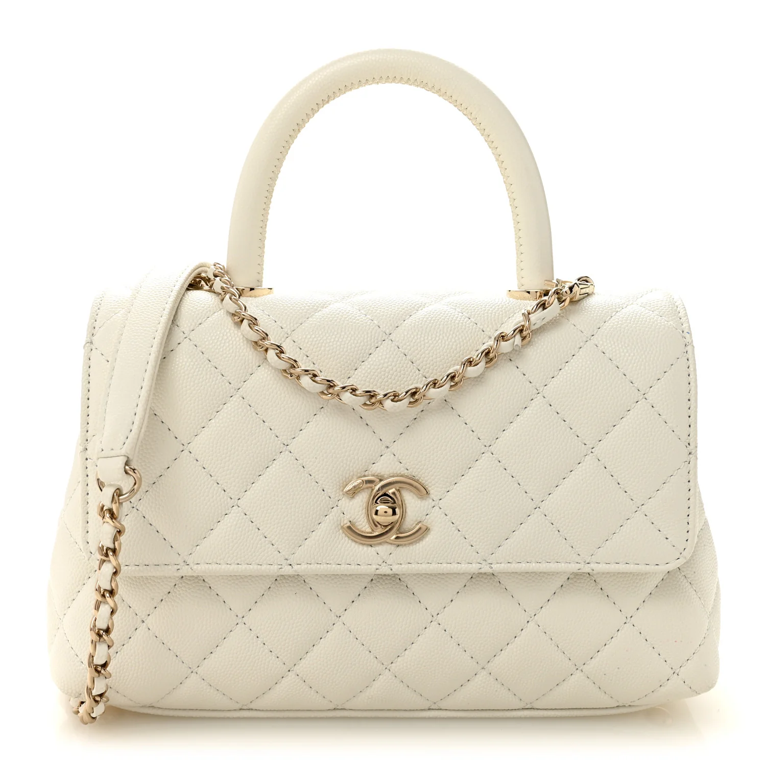 Caviar Quilted Mini Coco Handle Flap White