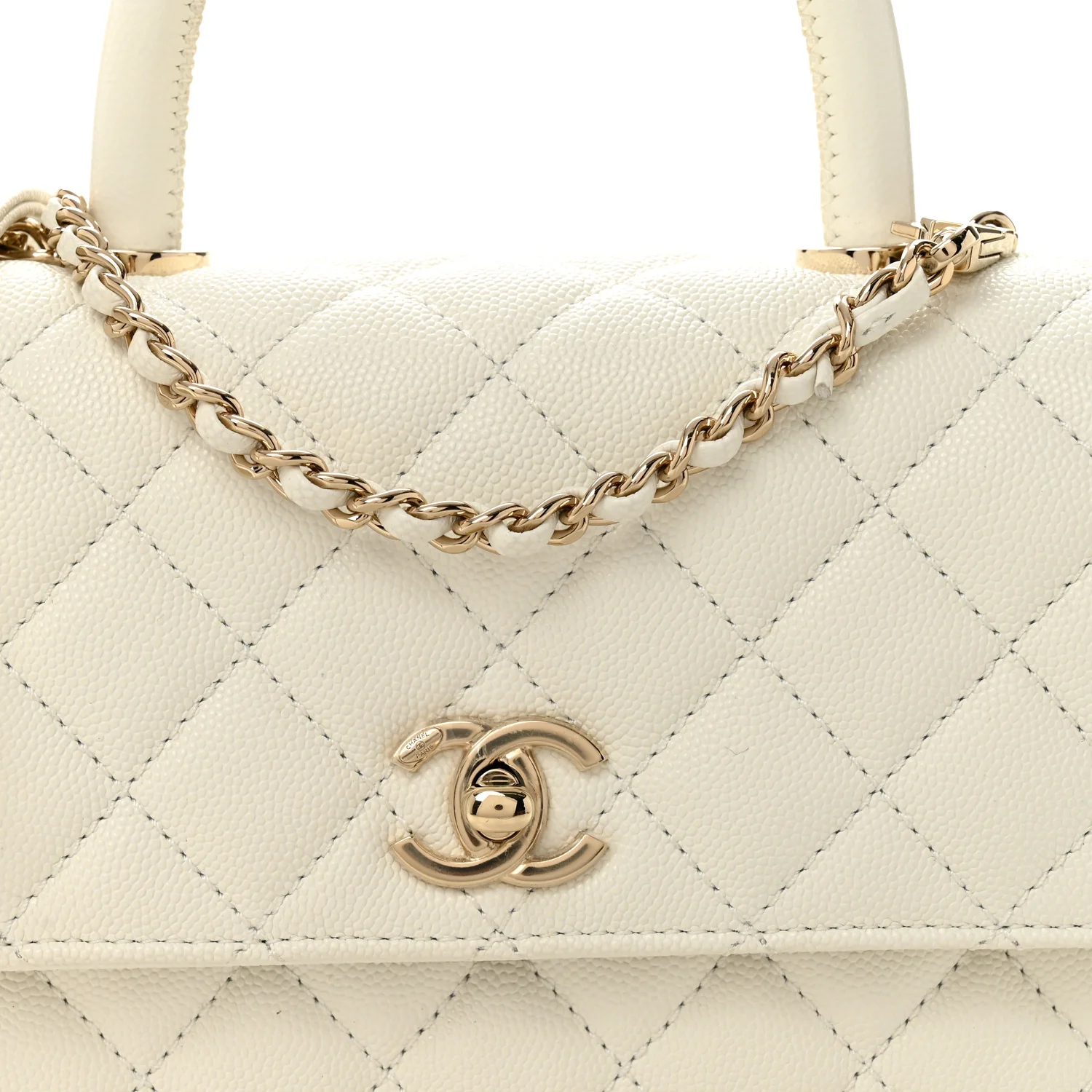 Caviar Quilted Mini Coco Handle Flap White - Image 8