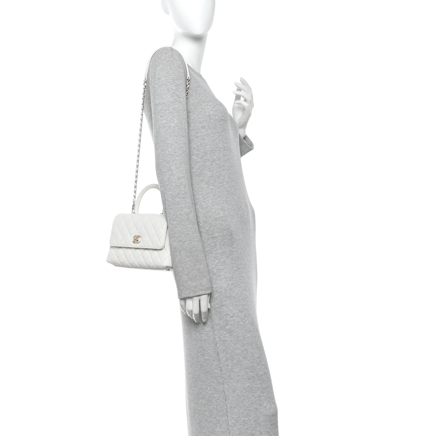 Caviar Quilted Mini Coco Handle Flap White - Image 2