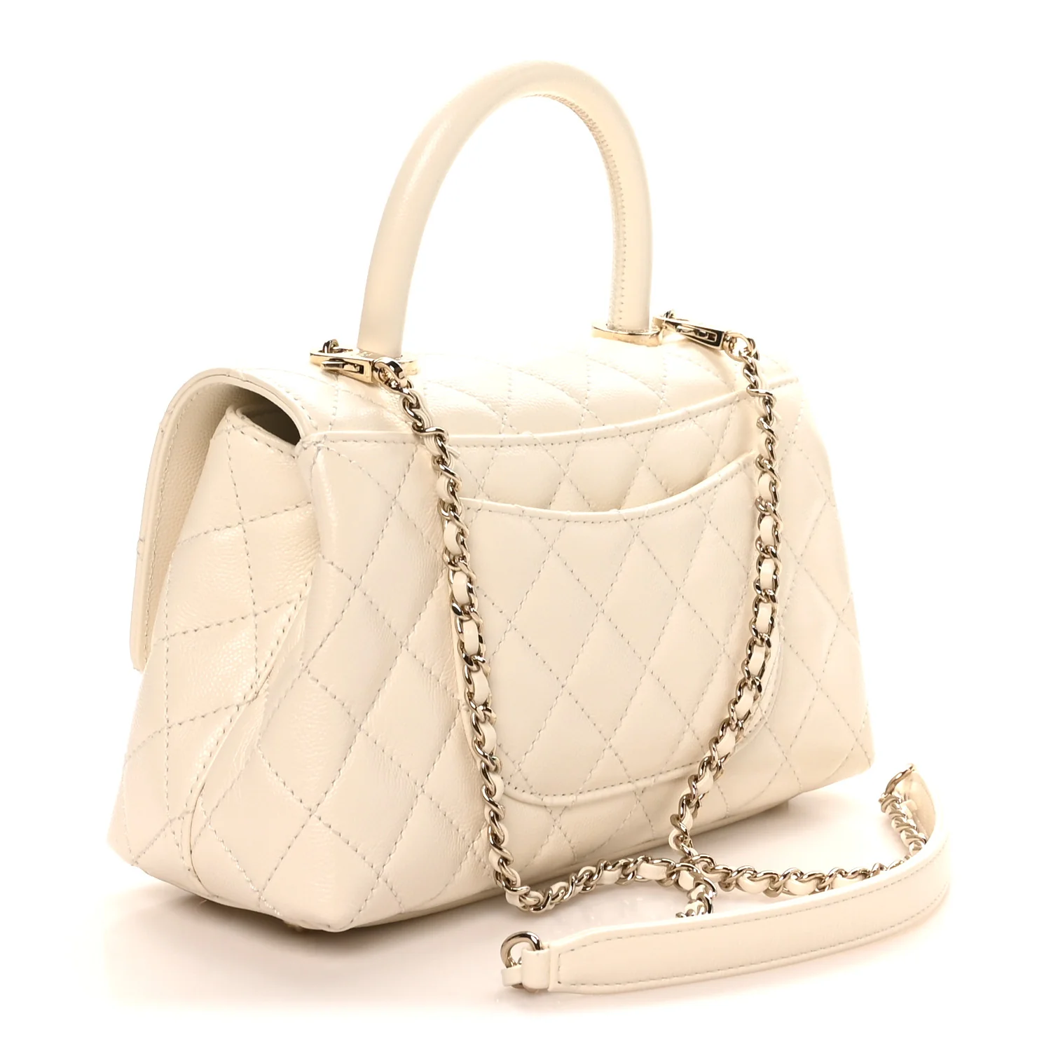Caviar Quilted Mini Coco Handle Flap White - Image 3