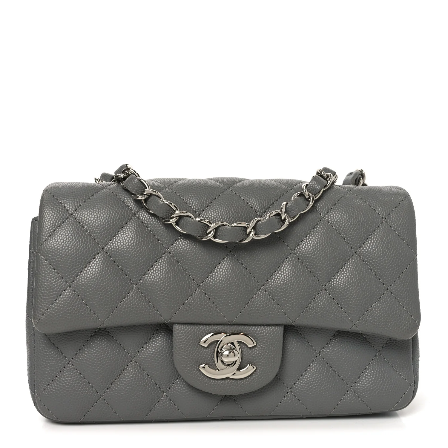 Caviar Quilted Mini Rectangular Flap Grey