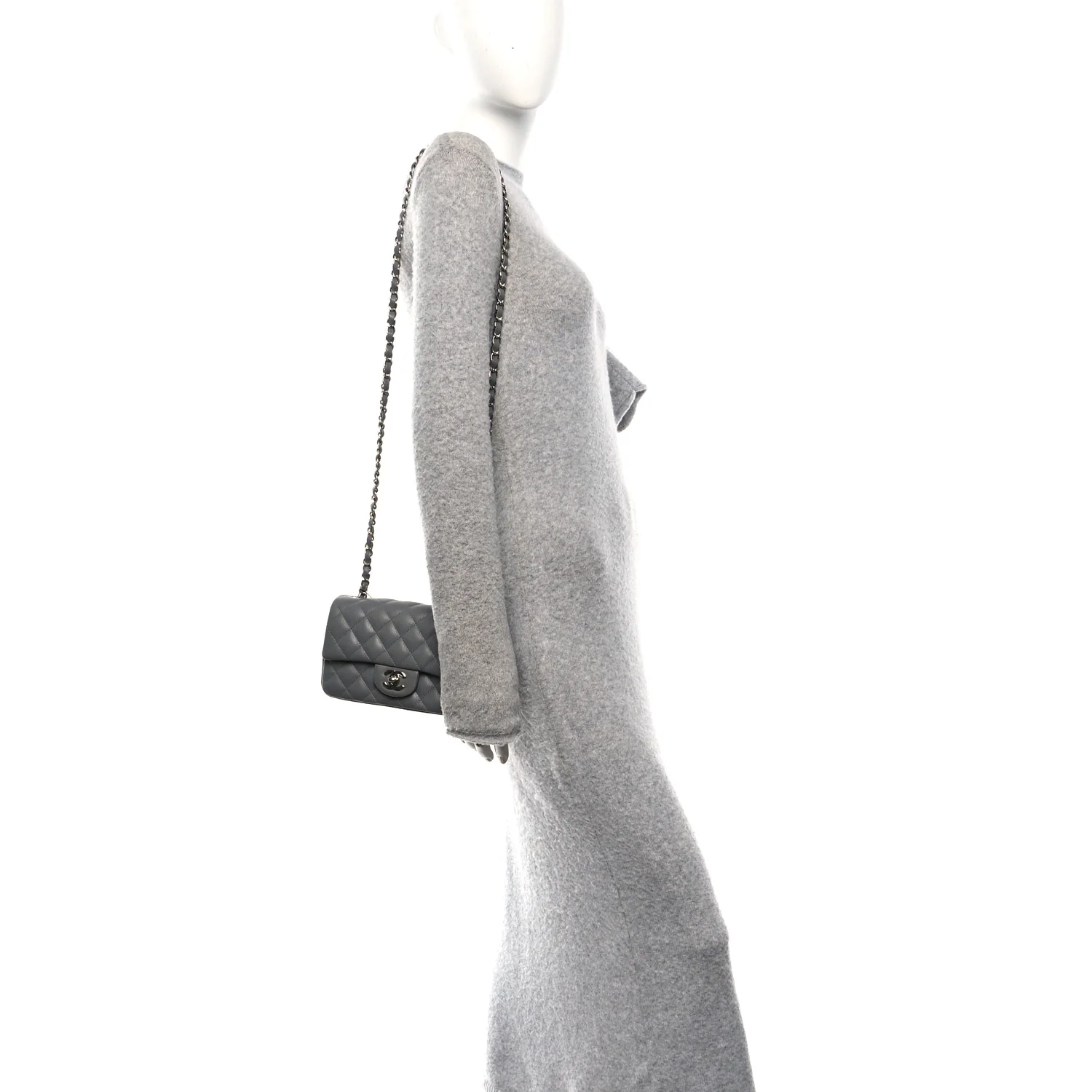 Caviar Quilted Mini Rectangular Flap Grey - Image 2
