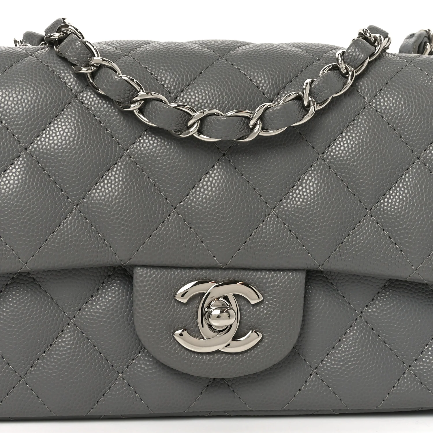 Caviar Quilted Mini Rectangular Flap Grey - Image 8