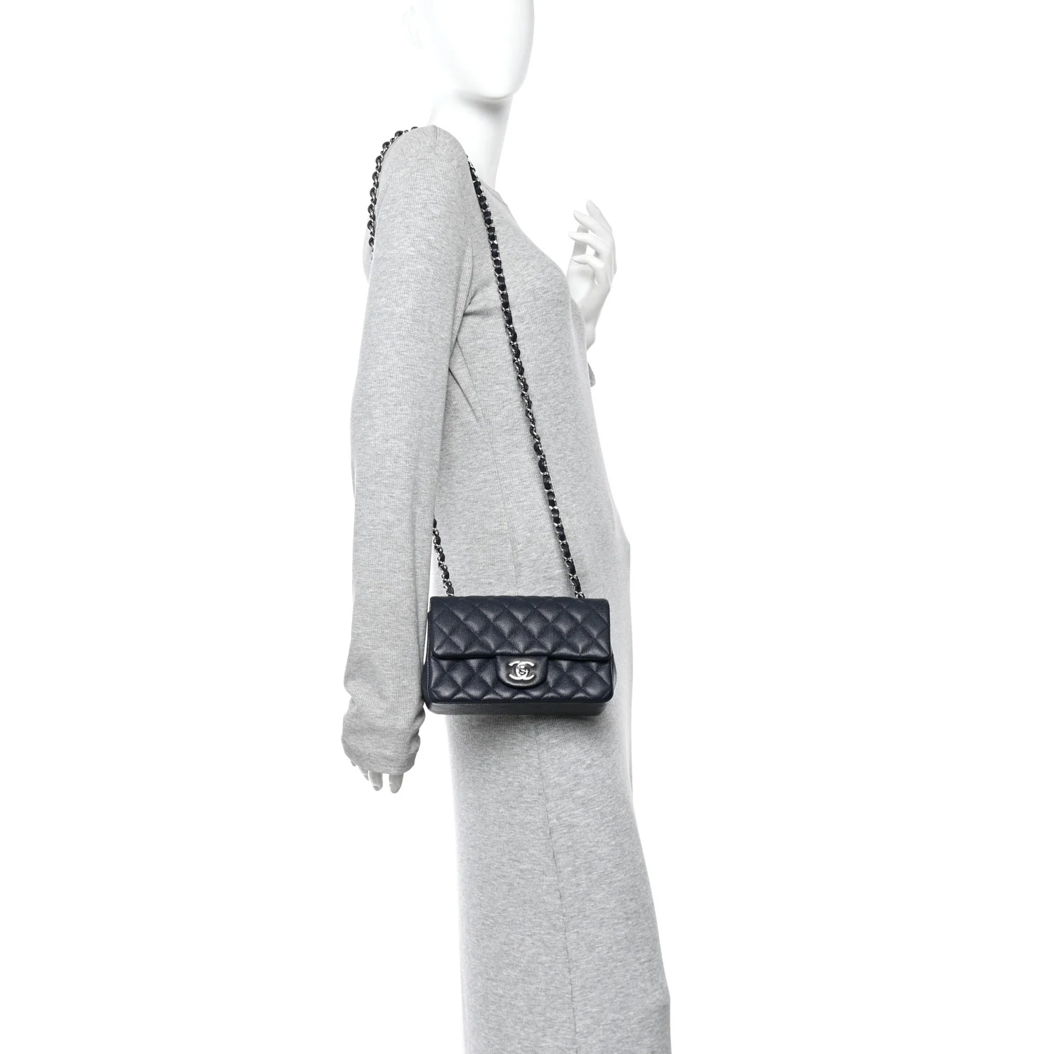 Caviar Quilted Mini Rectangular Flap Navy - Image 2