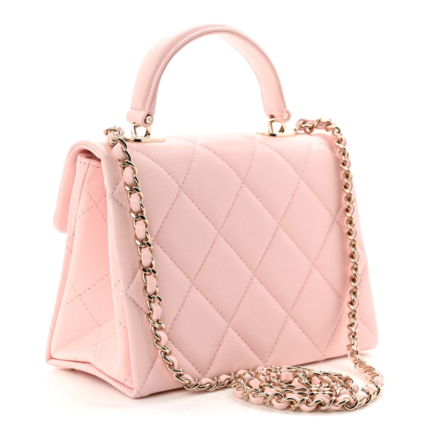 Caviar Quilted Mini Retro Twist Top Handle Flap Light Pink - Image 3