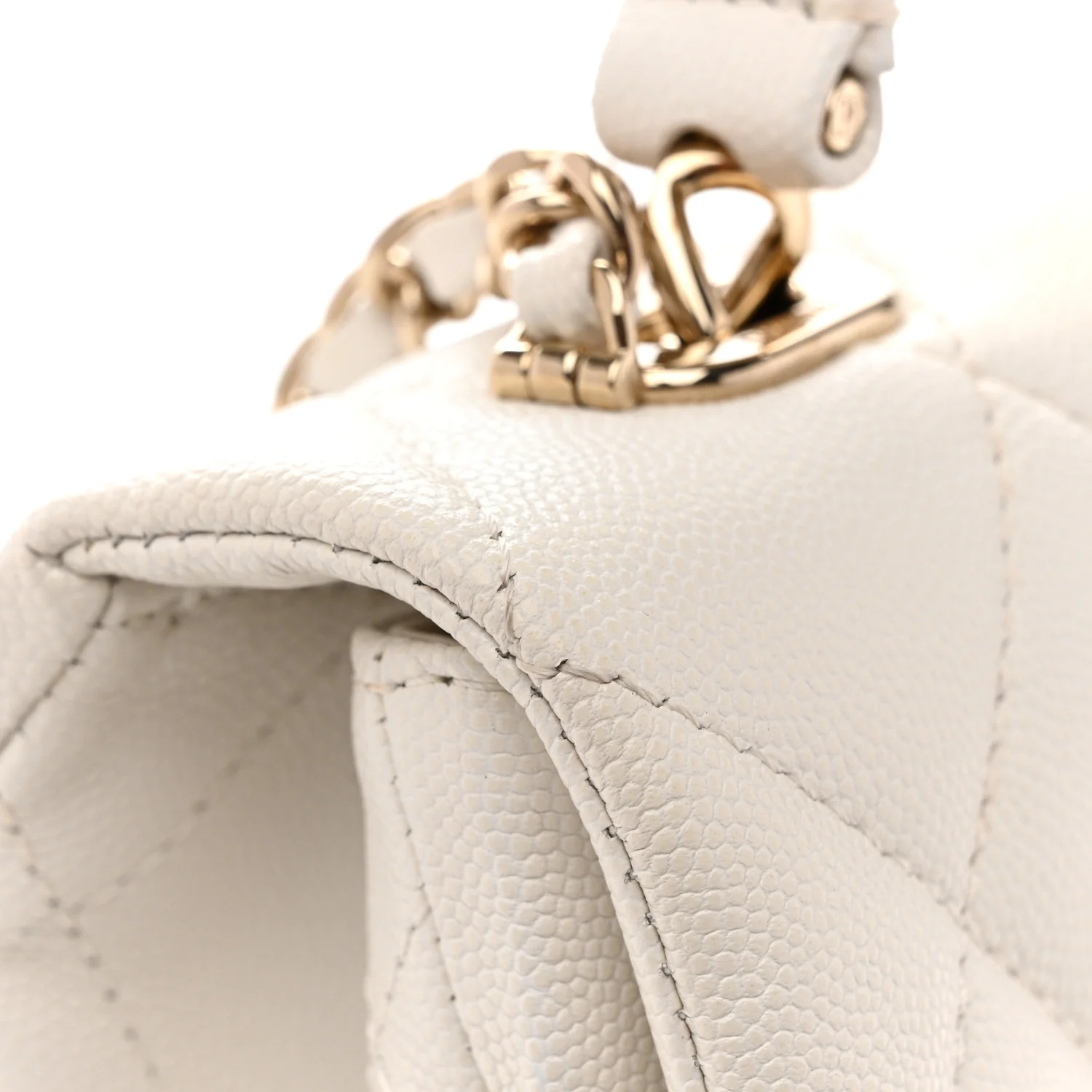 Caviar Quilted Mini Retro Twist Top Handle Flap White - Image 11