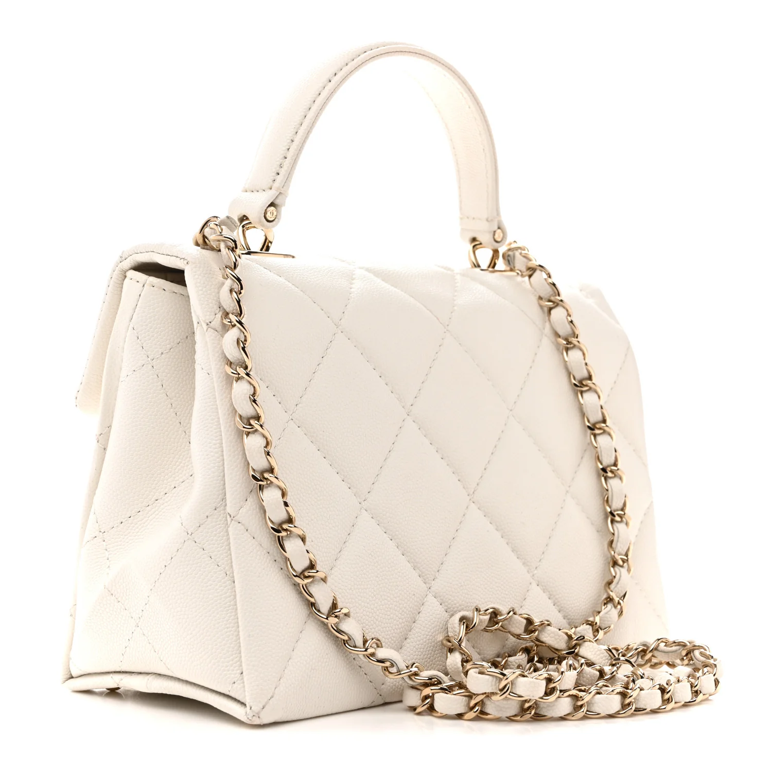 Caviar Quilted Mini Retro Twist Top Handle Flap White - Image 3