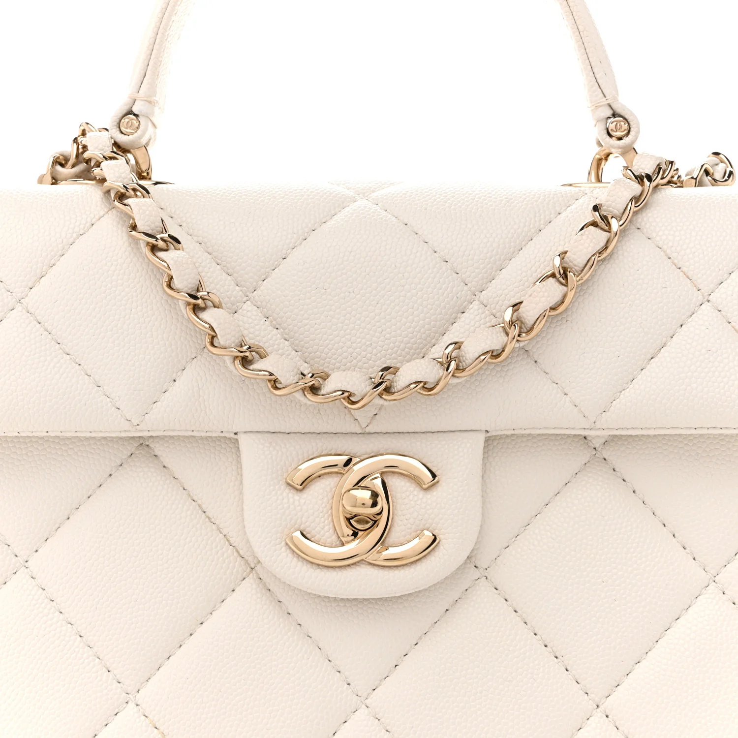 Caviar Quilted Mini Retro Twist Top Handle Flap White - Image 8