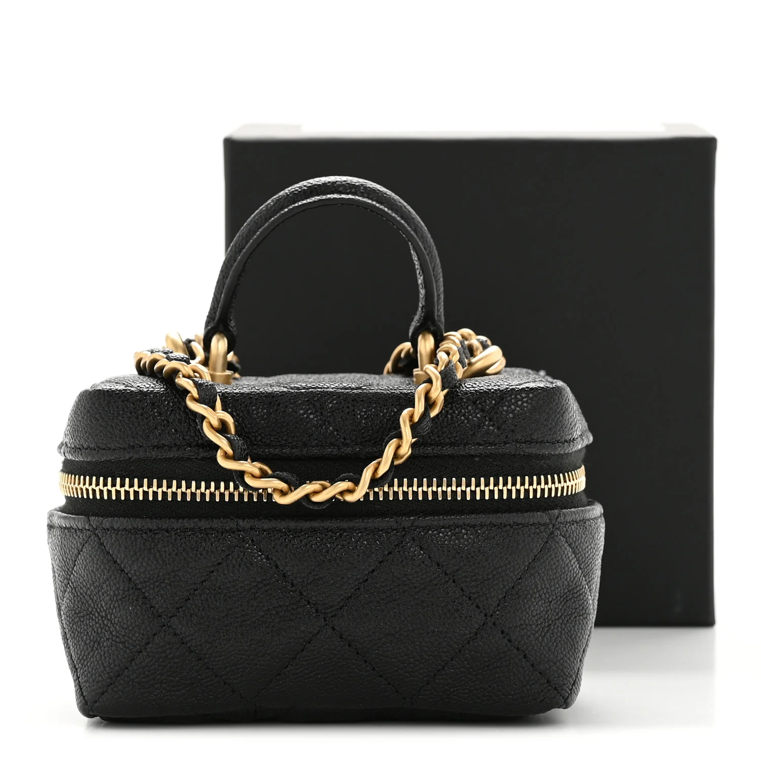 Caviar Quilted Mini Top Handle Vanity With Chain Black - Image 11