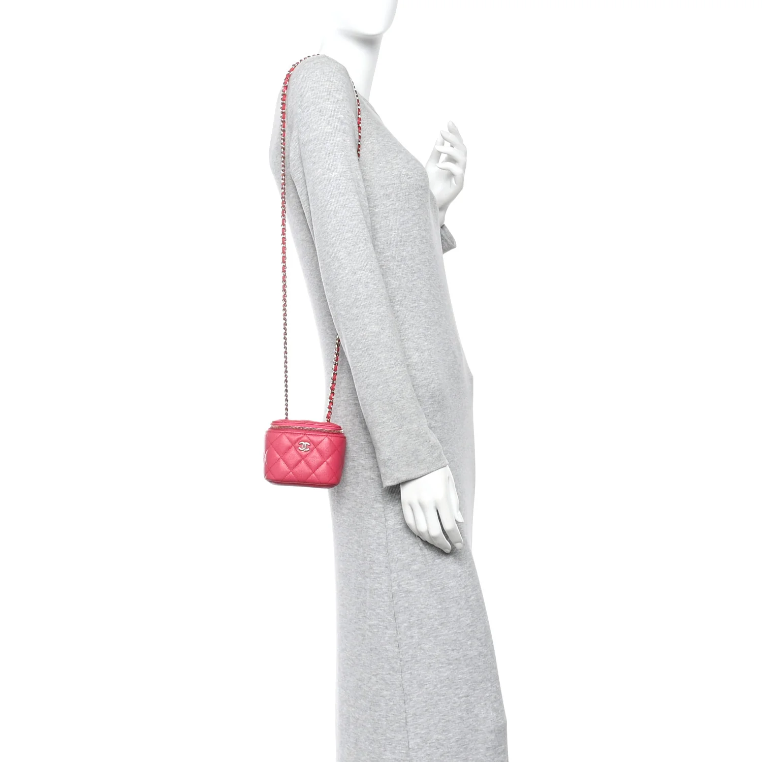 Caviar Quilted Mini Vanity Case With Chain Dark Pink - Image 2