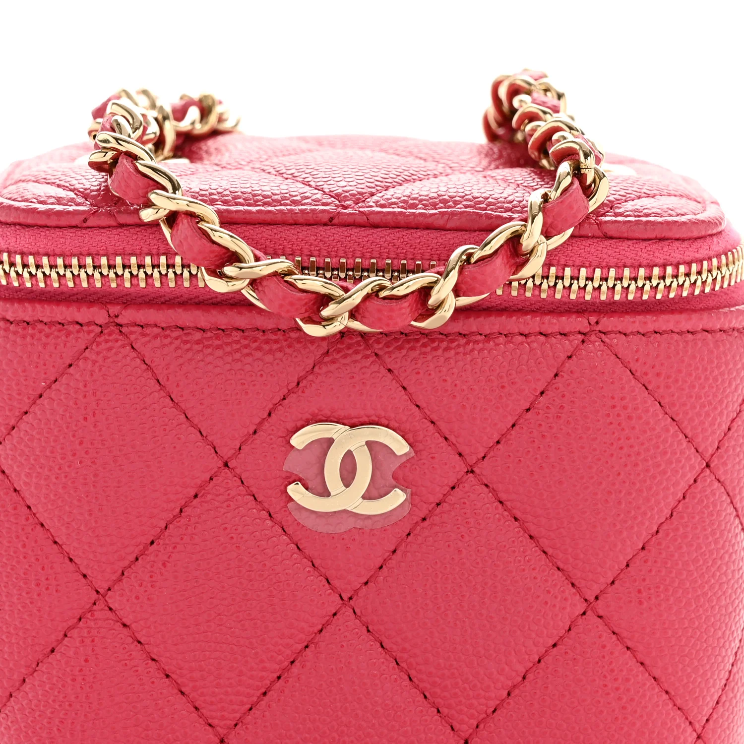 Caviar Quilted Mini Vanity Case With Chain Dark Pink - Image 8