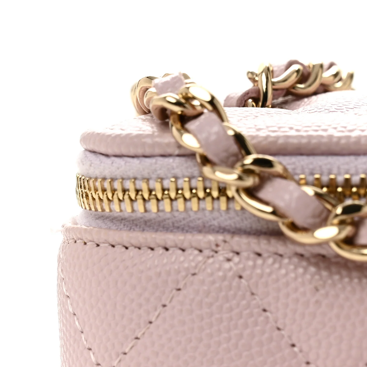 Caviar Quilted Mini Vanity Case With Chain Light Pink - Image 12