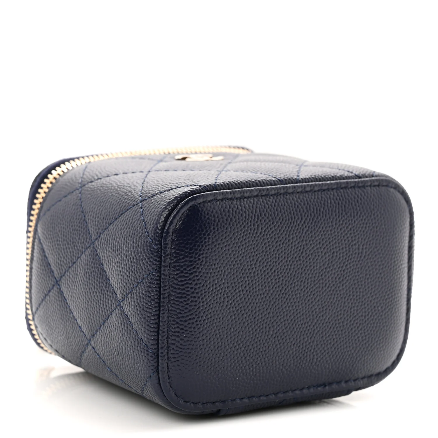 Caviar Quilted Mini Vanity Case With Chain Navy Blue - Image 4