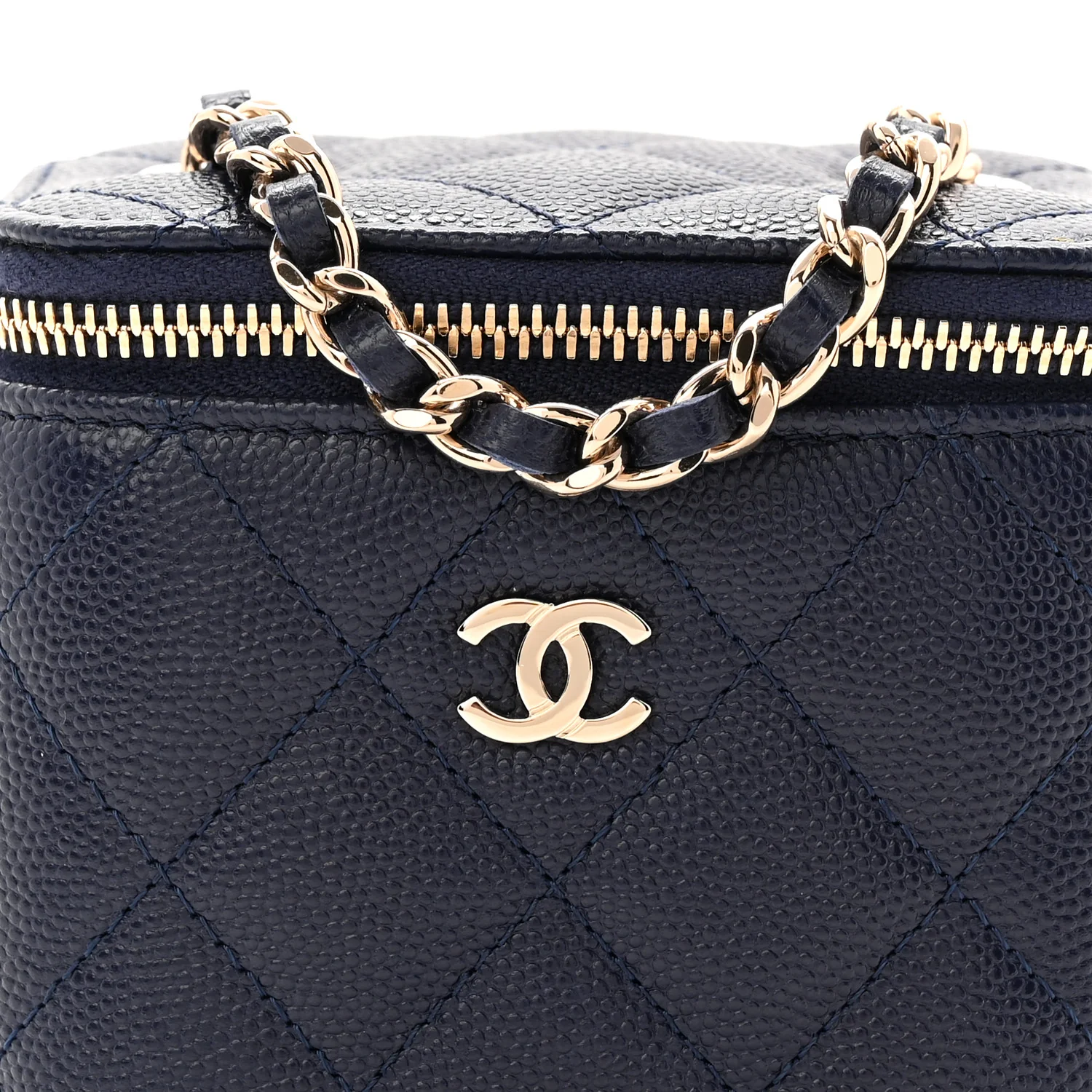 Caviar Quilted Mini Vanity Case With Chain Navy Blue - Image 7