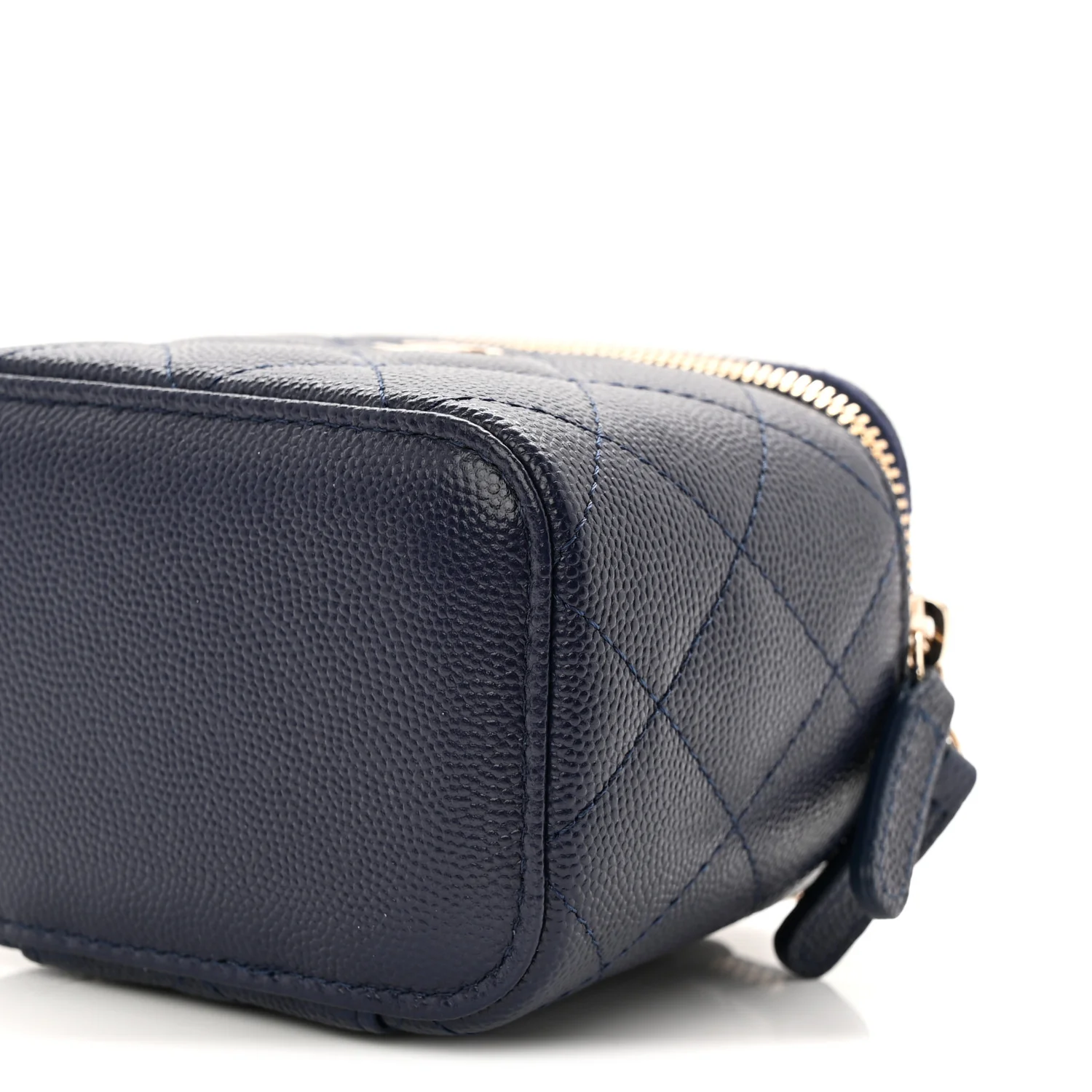 Caviar Quilted Mini Vanity Case With Chain Navy Blue - Image 9