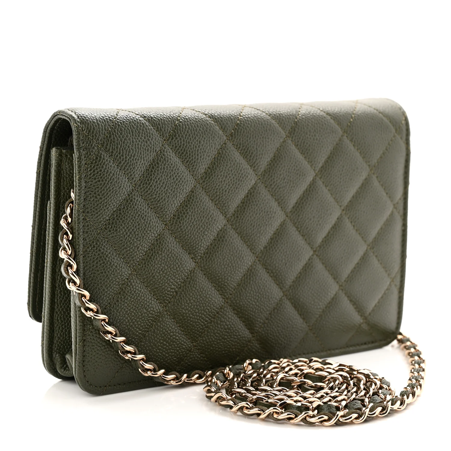 Caviar Quilted Multi Chain Wallet On Chain WOC Khaki - Image 3