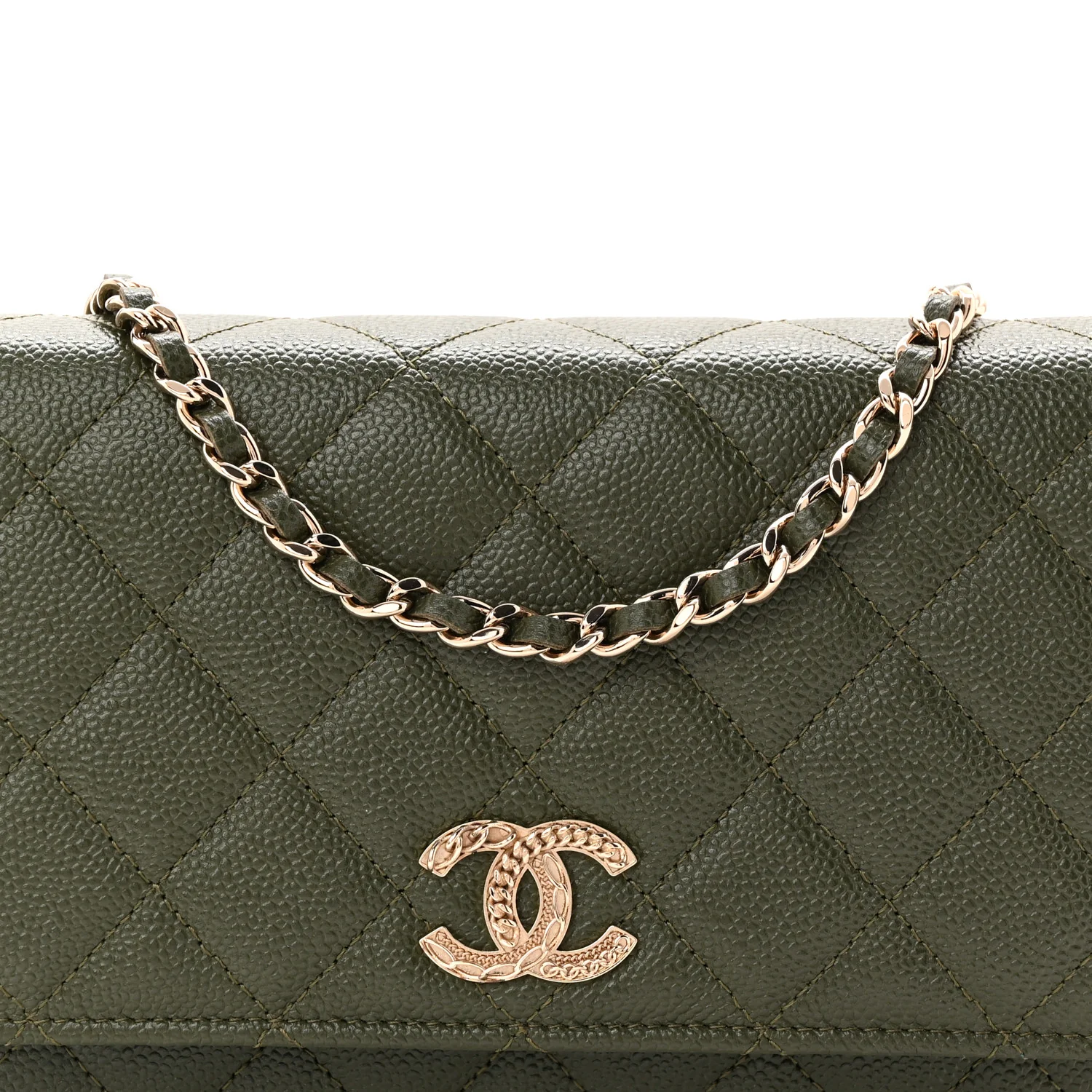 Caviar Quilted Multi Chain Wallet On Chain WOC Khaki - Image 9