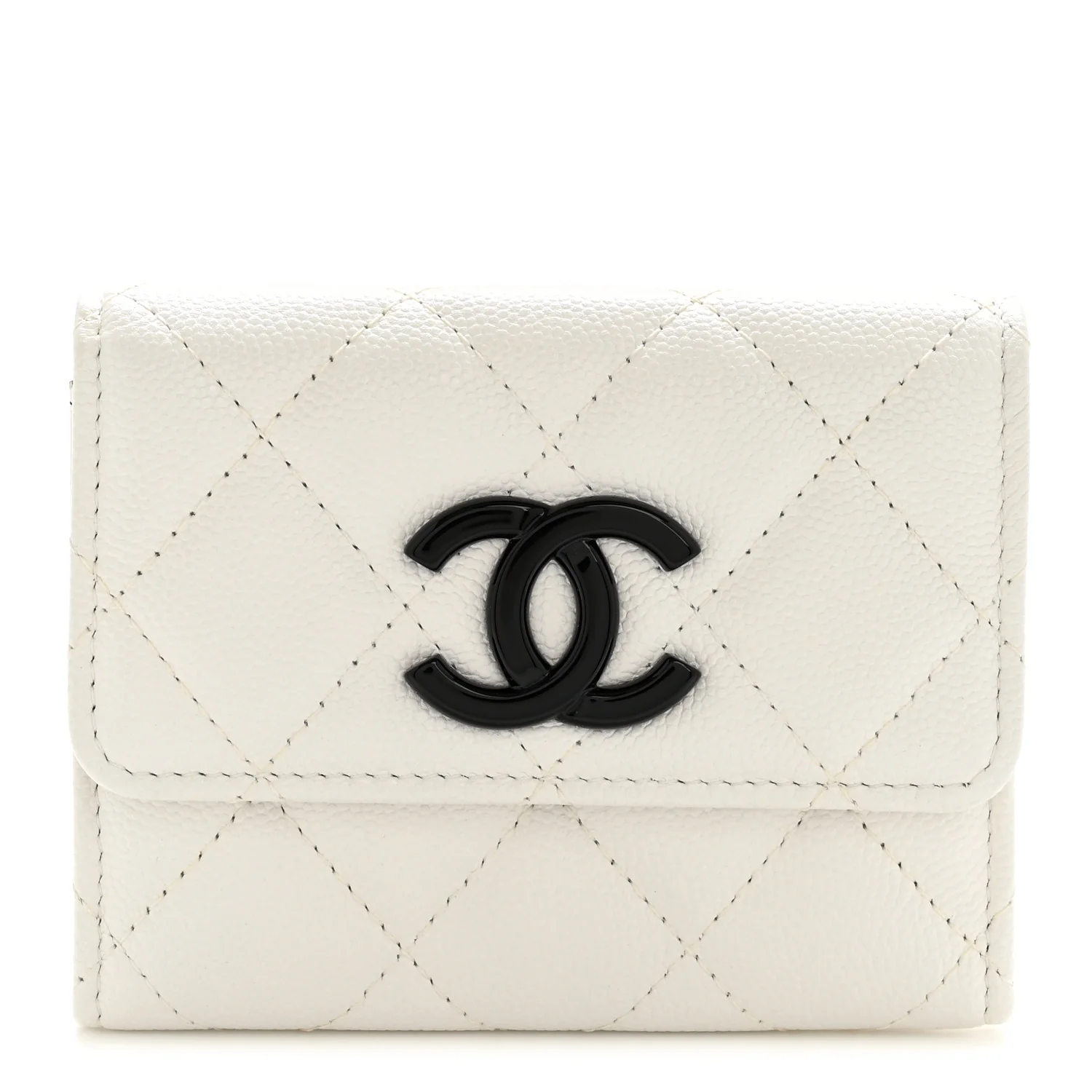 Caviar Quilted My Everything Flap Card Holder Wallet White Black