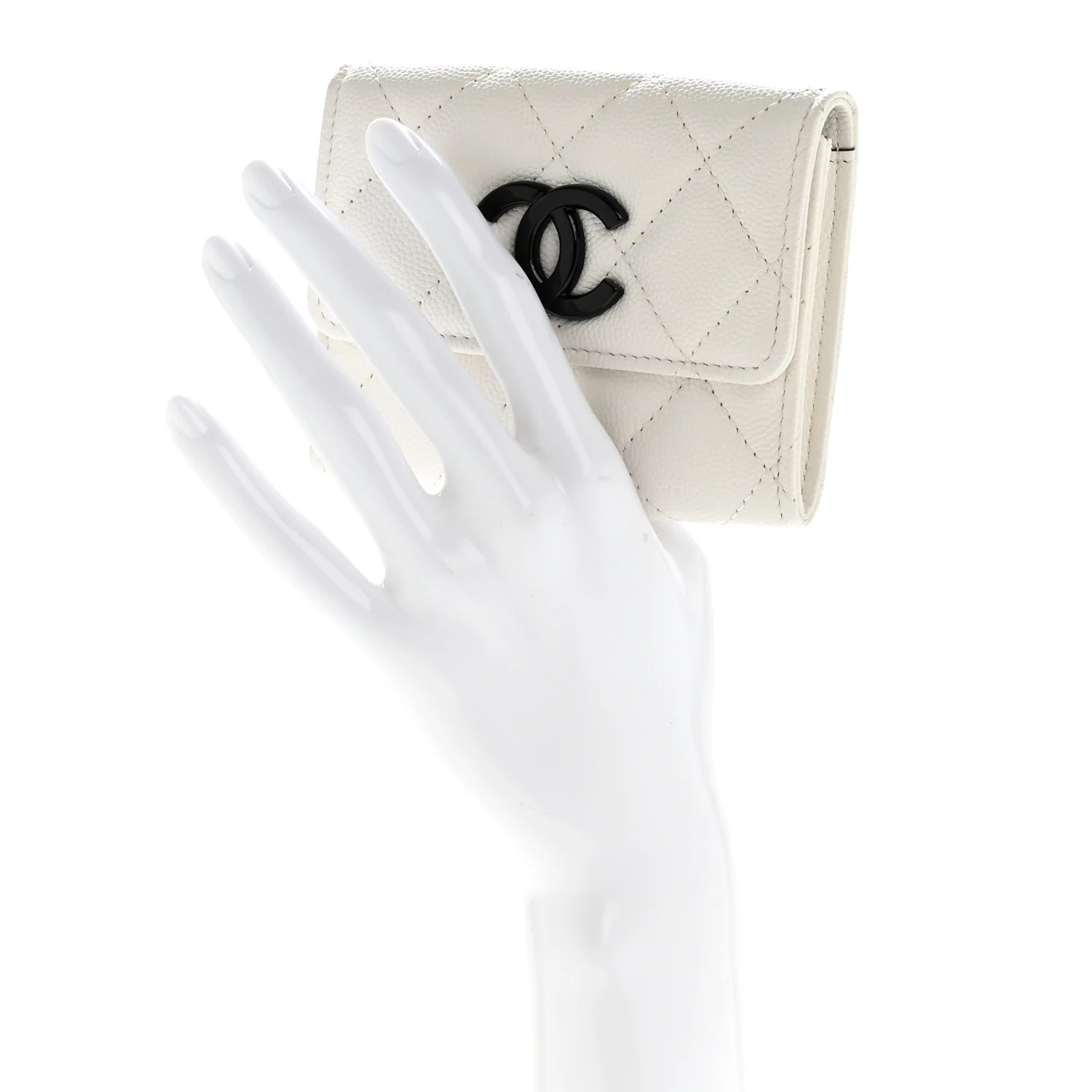 Caviar Quilted My Everything Flap Card Holder Wallet White Black - Image 2