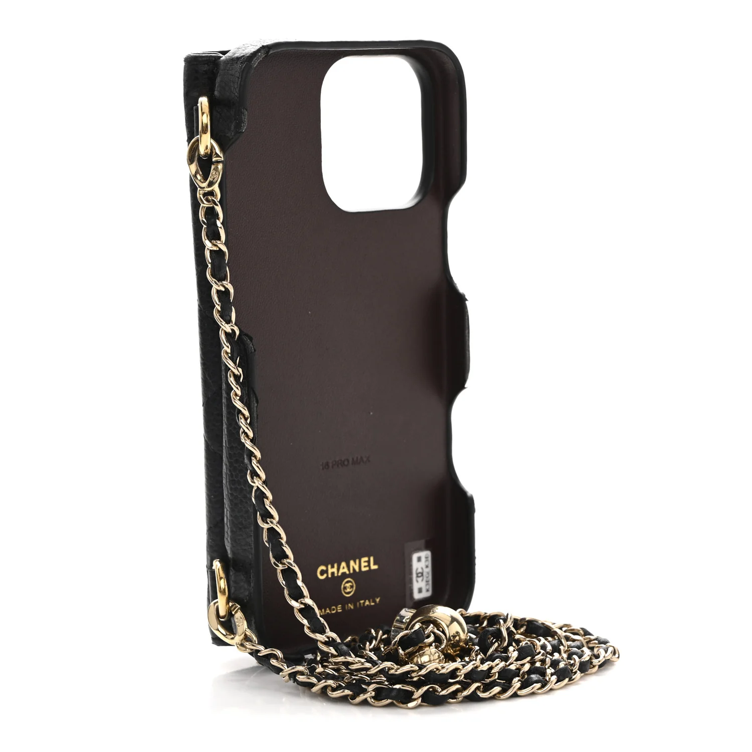 Caviar Quilted Pearl Crush iPhone 16 Pro Max Case With Chain Black - Image 3
