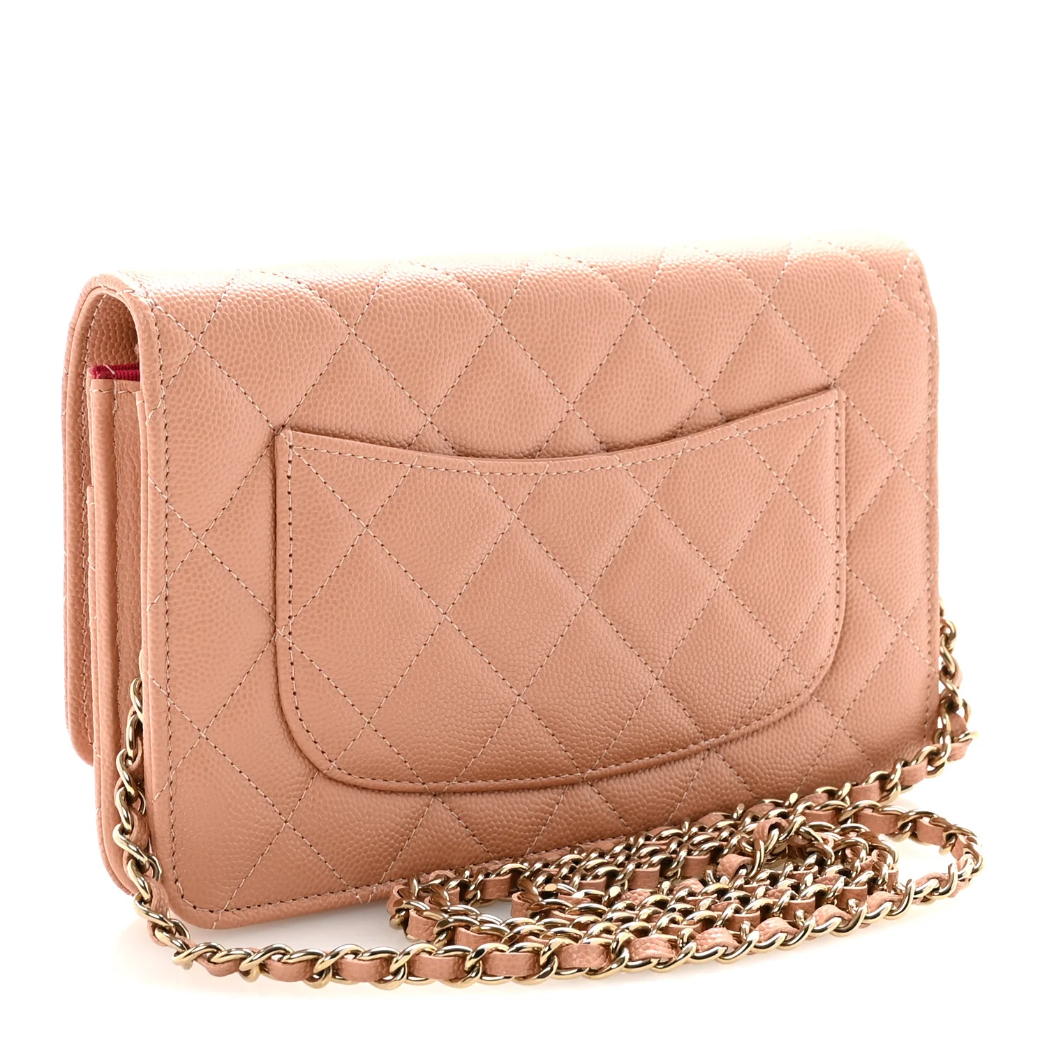 Caviar Quilted Perforated Metal CC Wallet On Chain WOC Beige - Image 3