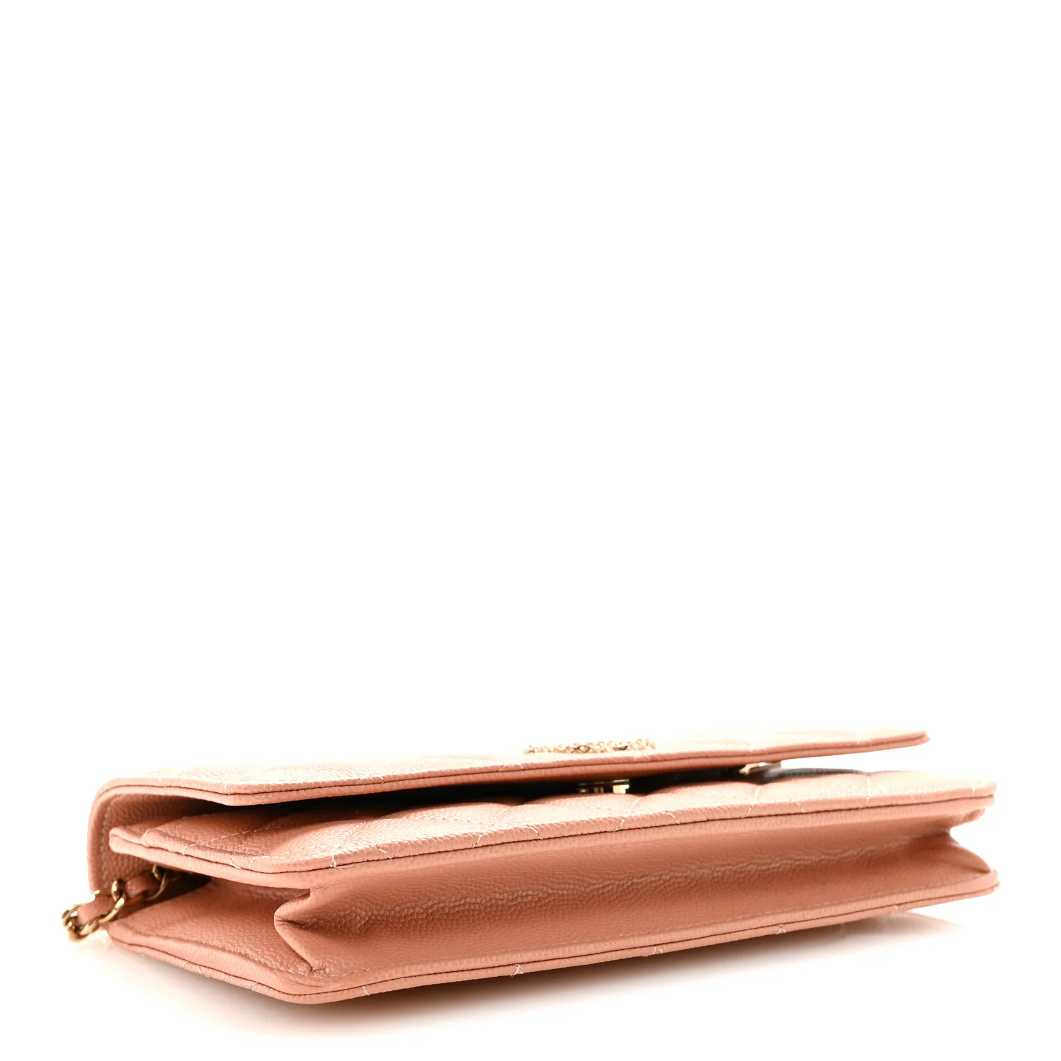 Caviar Quilted Perforated Metal CC Wallet On Chain WOC Beige - Image 4
