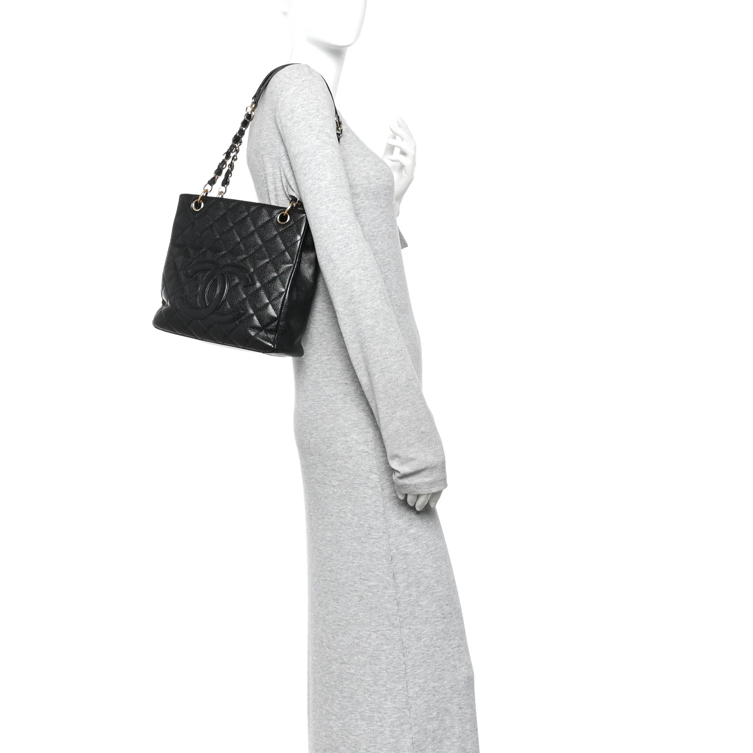 Caviar Quilted Petit Shopping Tote PST Black - Image 2