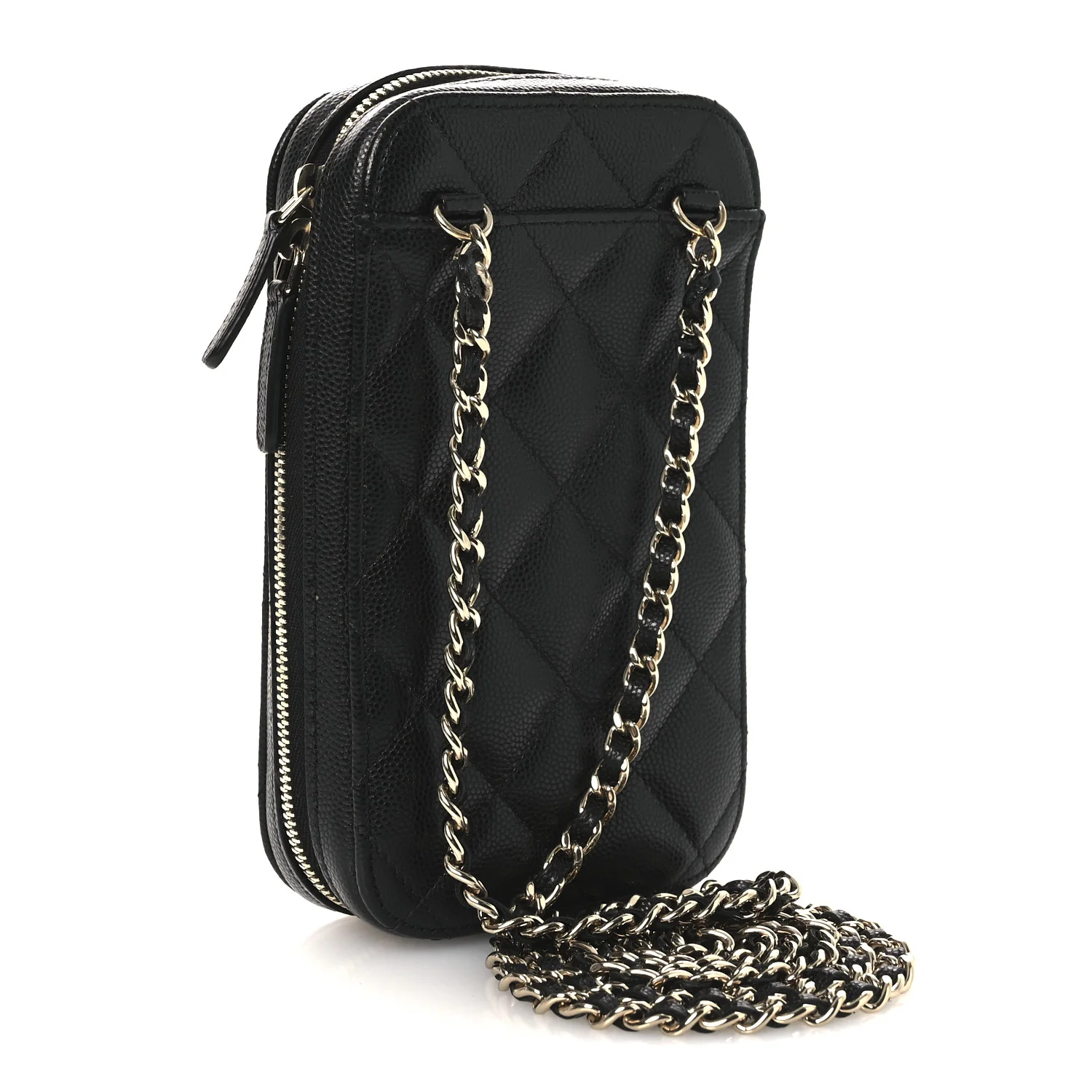 Caviar Quilted Phone Holder Wallet On Chain WOC Black - Image 3