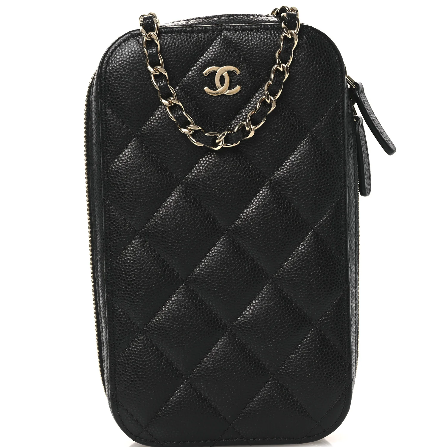 Caviar Quilted Phone Holder Wallet On Chain WOC Black - Image 8