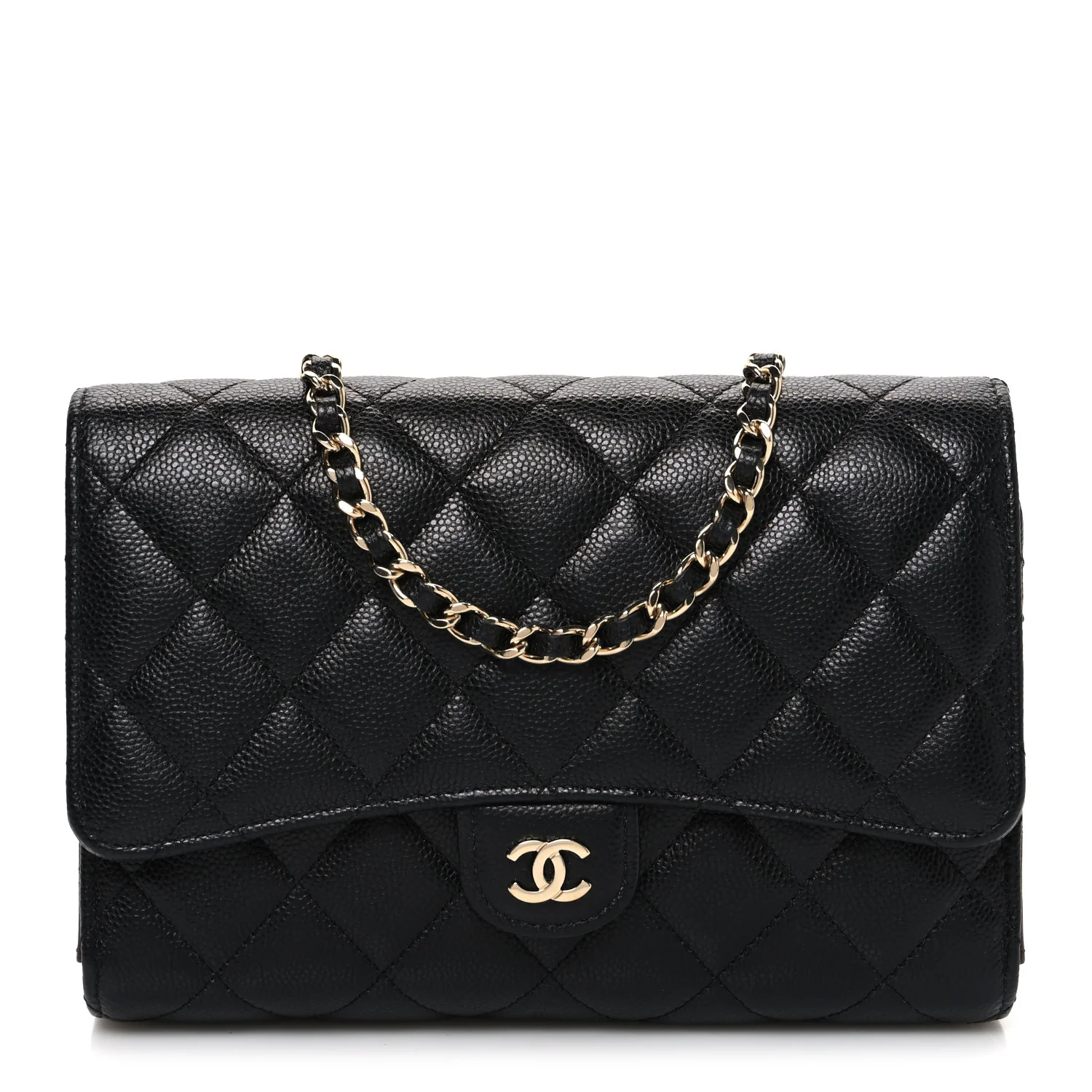 Caviar Quilted Phone Holder Wallet on Removable Chain Black