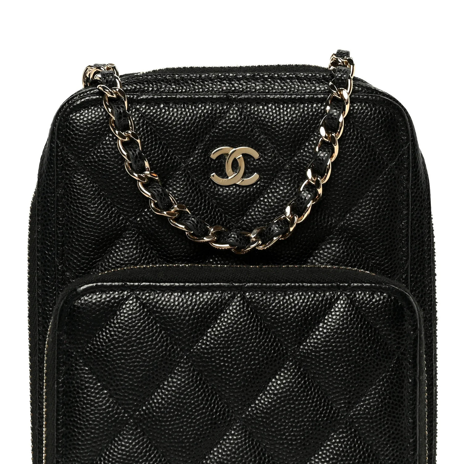 Caviar Quilted Phone Holder With Chain Black - Image 10