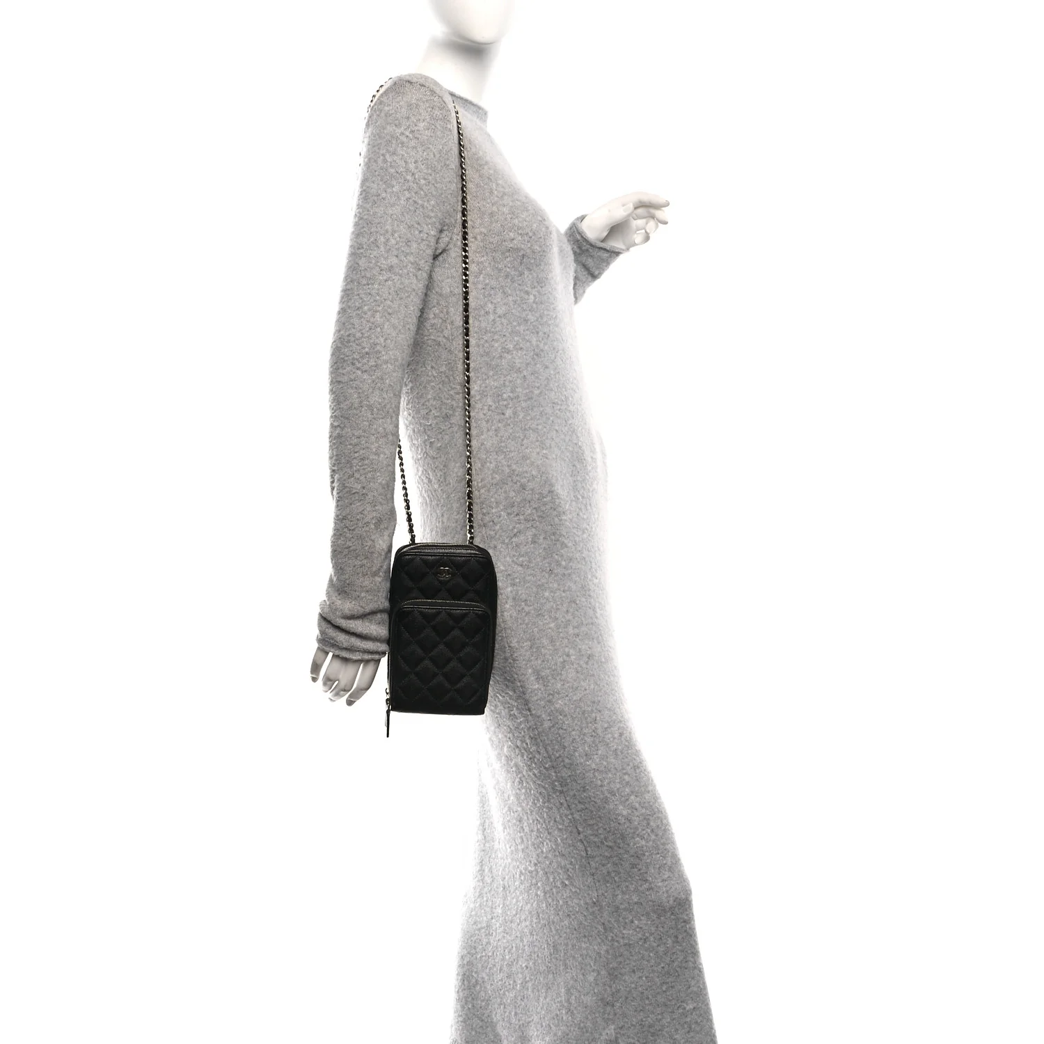 Caviar Quilted Phone Holder With Chain Black - Image 2