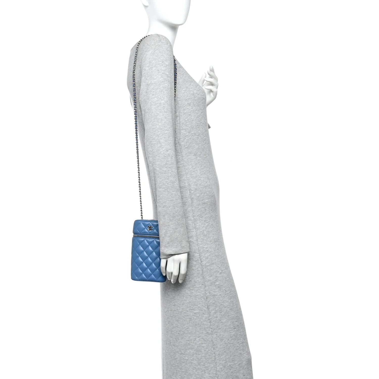 Caviar Quilted Phone Holder With Chain Blue - Image 2