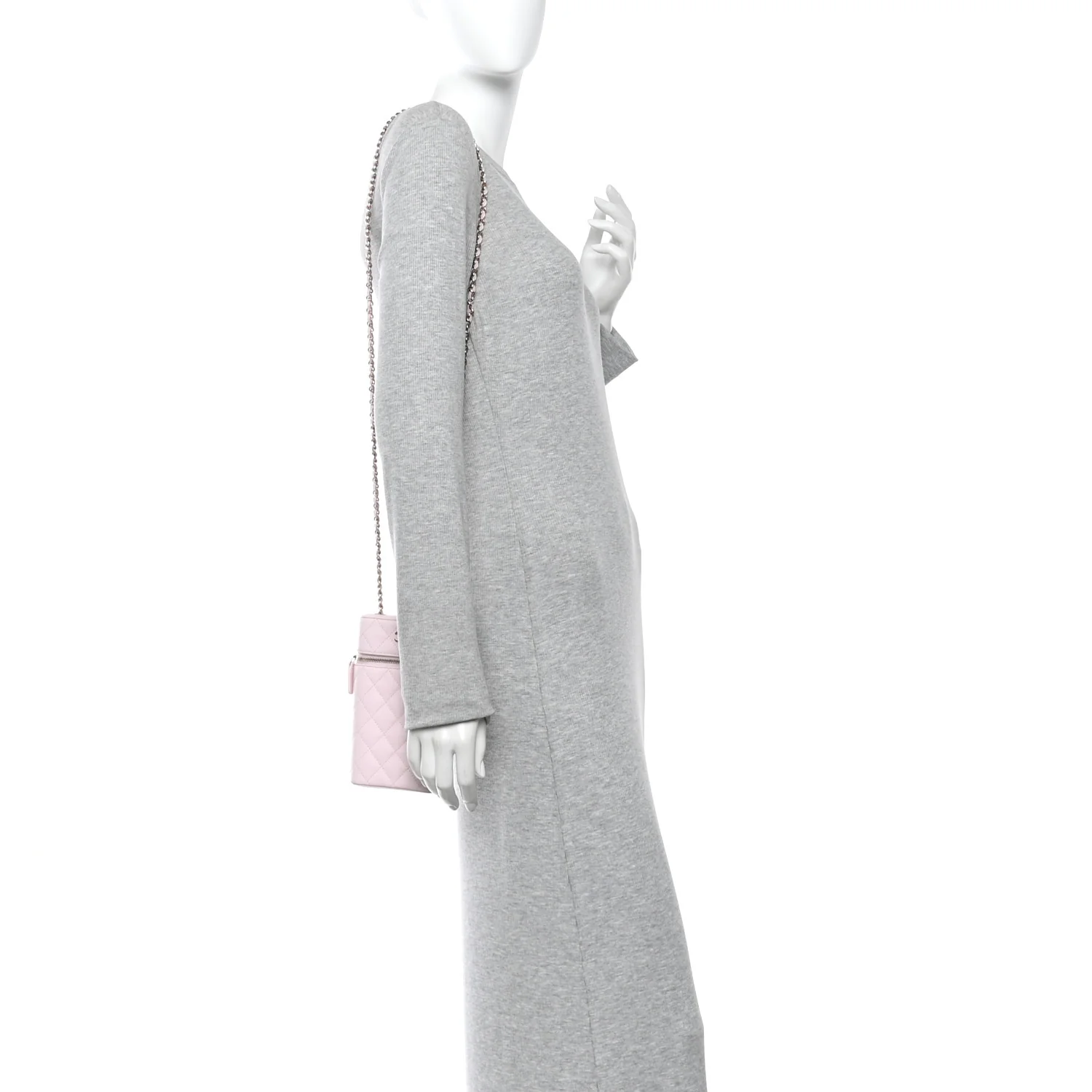 Caviar Quilted Phone Holder With Chain Light Pink - Image 2